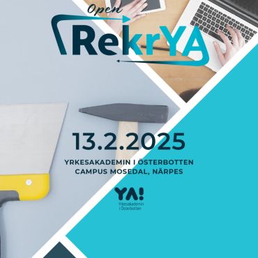 Välkomna på Open RekrYA och öppet hus vid YA i Närpes torsdag 13.2.2025 kl. 12-18:30!

Företag och arbetsgivare berättar om jobbmöjligheter och utbildningsanordnare informerar om möjligheter till vidarestudier.

Under mässan kan man även bekanta sig med de branscher som finns vid enheten i Närpes.

Programpunkter i auditoriet:

12.00-12:45 Paneldiskussion kring vidarestudier, karriär och arbetsliv. Paneldeltagare: företagare Julia Rönngård, personalchef Frans Grönholm, rekryterare Alexander Nyman m.fl.

17.00-17:45 Inspirationssnack med Seesar XL
 
Under mässan kan du även ta del av CV-klinik, få hjälp med sommarjobbsansökan och träna på arbetsintervju. Salt och sött finns även att köpas under mässans gång!
 
Se hela programmet med alla aktiviteter på www.yrkesakademin.fi/nyheter
 
Evenemanget är öppet för allmänheten under hela mässan.

#openrekrya25 #hittadrömyrket