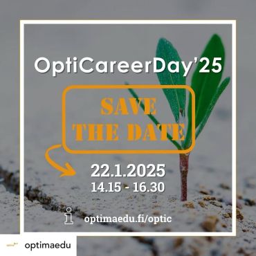 Snart är det dags! YA är med på OptiCareerDay’25 - ett evenemang där Jakobstadsregionens näringsliv möter skolelever, studerande och alla som är nyfikna på vad näringslivet har att erbjuda för arbetsmöjligheter 🙂. Även regionens utbildare finns på plats för att berätta om olika studiemöjligheter. 

🗓️ Onsdag 22.1.2025 ses vi! Varmt välkomna! 🤩

Mer info på www.optimaedu.fi/optic 

OptiCareerDay’25 on tapahtuma, jossa Pietarsaaren seudun elinkeinoelämä tapaa koululaisia, opiskelijoita ja kaikkia, jotka ovat kiinnostuneita siitä, mitä elinkeinoelämällä on tarjottavanaan työmahdollisuuksien suhteen 🙂. Myös alueen koulutusjärjestäjät ovat paikalla kertomassa erilaisista opiskelumahdollisuuksista. 

🗓️ Nähdään keskiviikkona 22. tammikuuta 2025! Lämpimästi tervetuloa!

Lisää tietoja: www.optimaedu.fi/optic 

 

#opticareerday #opticareerday25 #jakobstadsregionen #pietarsaarenseutu