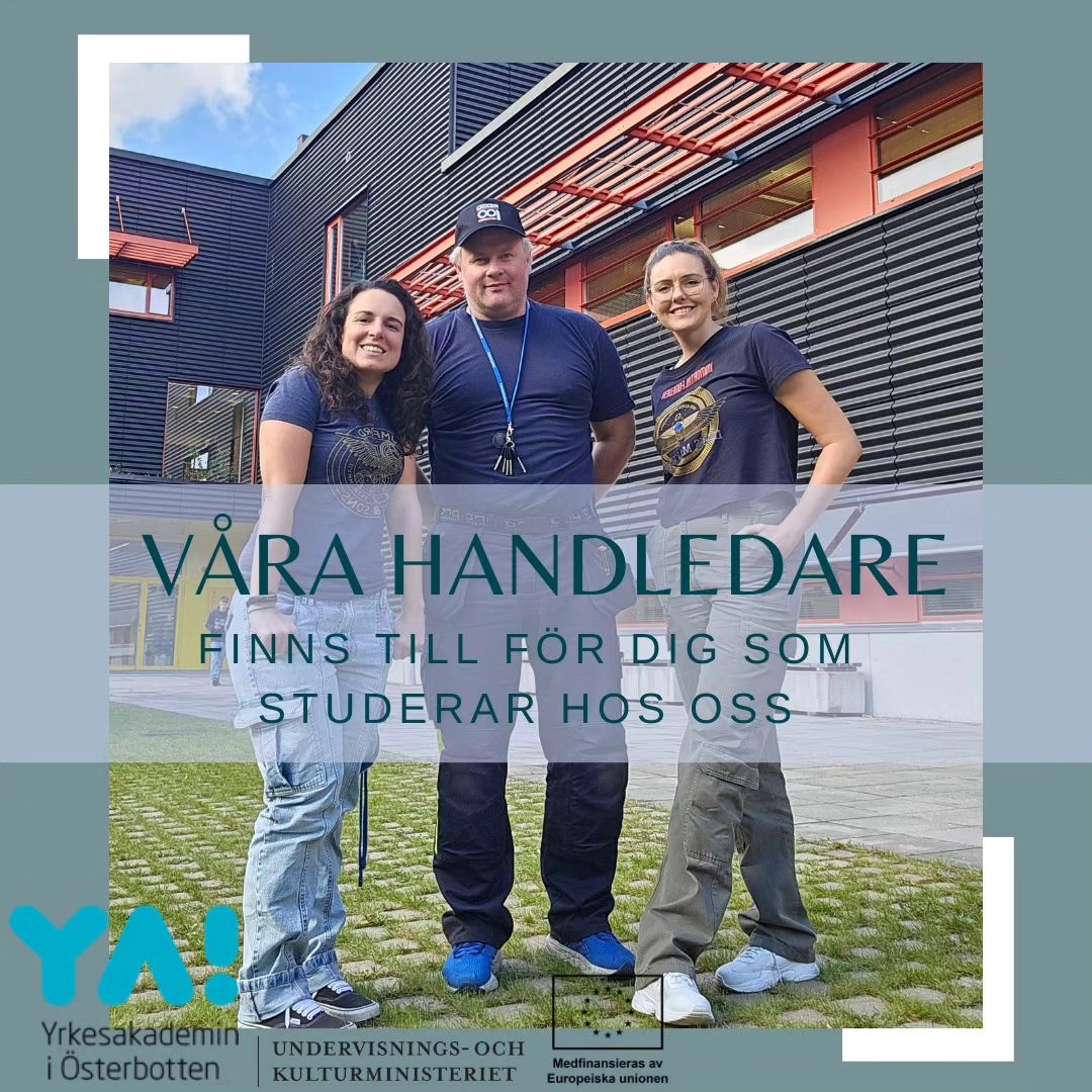 ✨ Våra handledare stöttar våra studerande i studievardagen! ✨

Studievardagen handlar om mer än bara skolan och studierna. Det handlar också om hur du mår, ditt sociala liv och hur du hanterar vardagens utmaningar. Ibland kan det vara svårt att balansera allt. Då finns våra handledare här för att ge stöd och vägledning där det behövs. 💬💛

Möt vårt team: 🔹 Julia – tillgänglig för våra studerande vid enheterna i Pedersöre och Jakobstad
🔹 Nathali – verksam vid både Vasa- och Närpes-enheterna
🔹 Vår nyaste förstärkning, Robert, är på plats i Vasa. Du ser honom runtom i korridorerna, verkstäderna och internatet. 🙌✨

De finns här för dig – tveka inte att ta kontakt! 😊

#vipåYA #Studievardag #handledare #stödföralla #dinframtid #vårframtid #yrkesutbildning